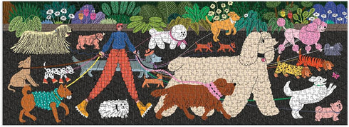 Galison Dog Walk Panoramic Puzzle, 1,000 Pieces, 39” x 14” – Landscape Dog Jigsaw Puzzle with Colorful, Whimsical Artwork – Thick, Sturdy Pieces, Challenging Family Activity
