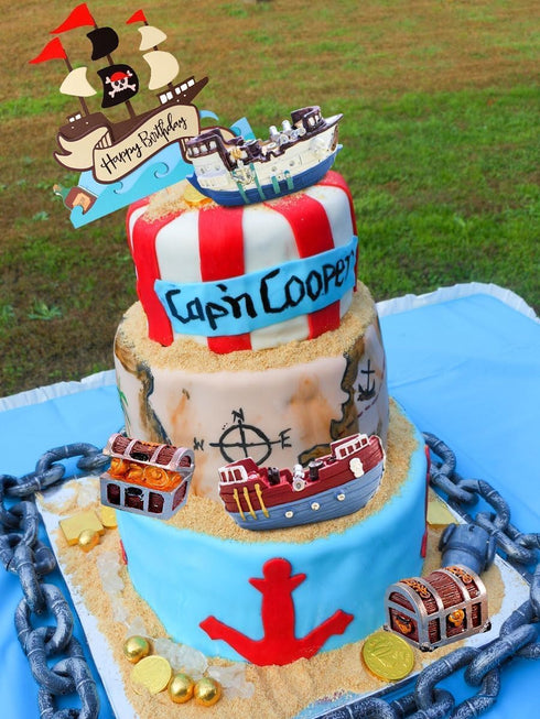 Sailboat Set Pirate Ship Cake Topper Nautical Model Decoration Gold Coins and Pirate Gems Pirate Treasure Chest Compass