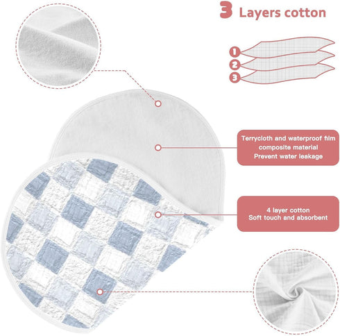 decor gift 4 Pack 22x11in Cotton Burp Cloths Muslin Breathable Blue Checkered Pattern spit up Rags for Unisex Newborns