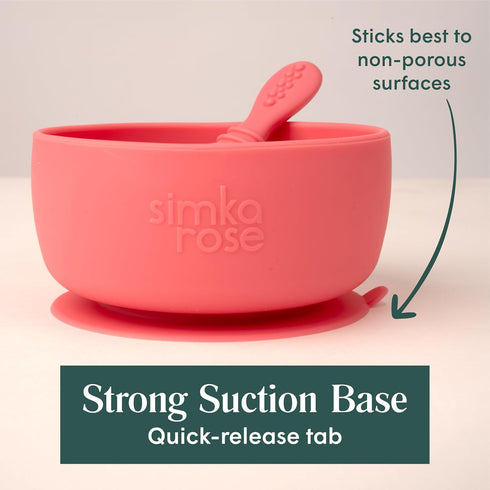 Simka Rose Baby Bowl & Spoon Set, Suction Bowls for Toddler, BPA-Free Silicone, Dishwasher & Microwave Safe (Grey)