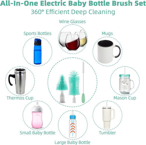 Set Electric Bottle Brush Cleaner, Rechargable Electric Baby Bottle Brush for Travel, Waterproof Electric Bottle