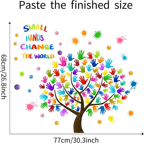 Small Hands Change The World Wall Stickers Inspirational Quote Paint Splatter Diversity Handprint Wall Decals