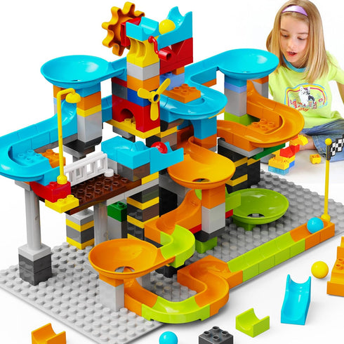 JIXIn 3in1 Marble Runs for Kids 4-8, Building Blocks Compatible with LEGO DUPLOS, 164 Pcs Classic Big Block