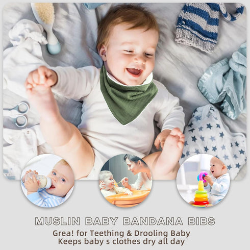 100% Cotton Baby Bibs, Muslin Bibs for Drooling & Teething, Suitable for Boys & Girls