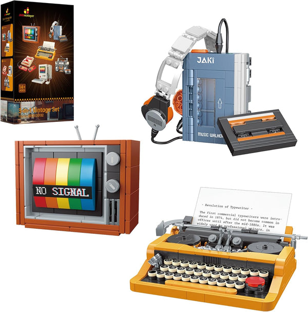 JMBricklayer Typewriter Walkman Television Building Toys 20131, Collectible Vintage Display Model for Office Decor