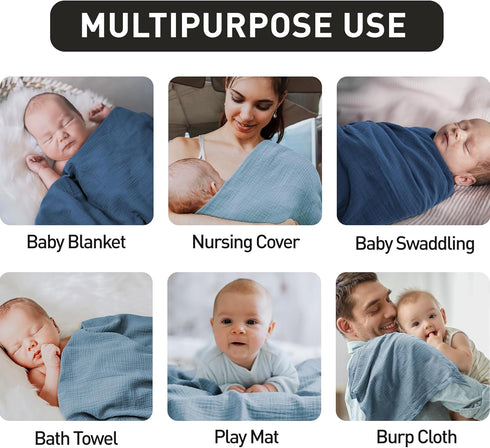 GLLQUEN BABY Muslin Swaddle Blankets, 2-Pack Neutral Receiving Blanket for Newborn Boys and Girls, Breathable Swaddle