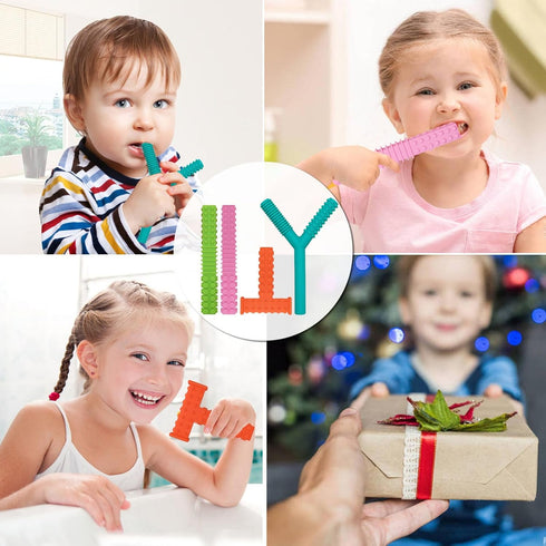 Sensory Chew Toys for Autistic Children, 4 Pack Silicone Chew Tube Teething Sticks for Special Needs