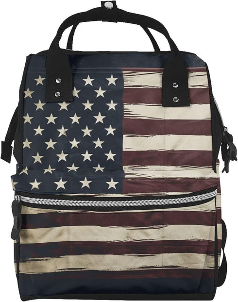 OUSIKA American Flag Print Diaper Bag Multifunction Laptop Backpack Travel Daypacks Large Nappy