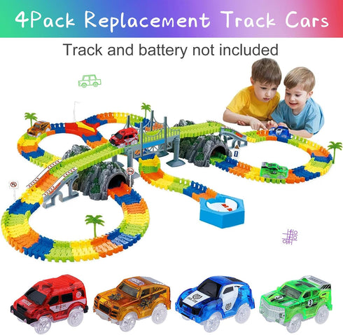 Tracks Cars Magic, Light Up Toy Race Cars, Glow in The Dark Gifts for Kids with LED Flashing Light