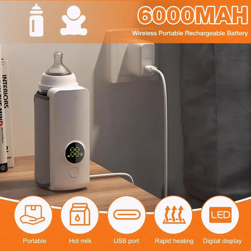 Portable Baby Bottle Warmer for Travel, Fast Heating & Precise Temp Control, Cordless Rechargeable Milk Warmer with LED