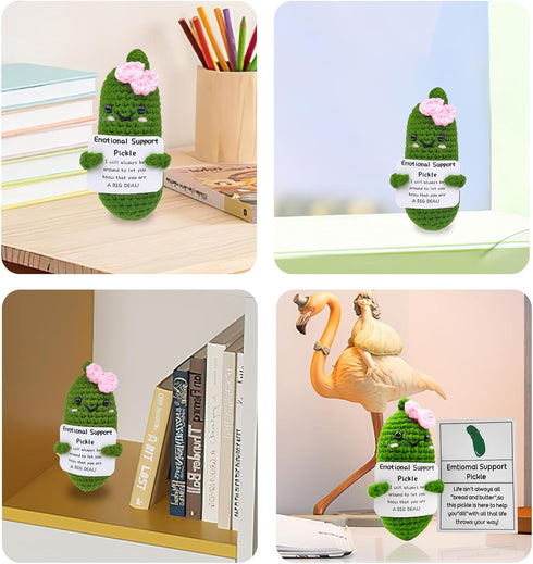 SIMXEHAY Emotional Encouraging Pickle,Funny Pickle with Support Card,Cute Knitted Crochet Dolls Soft Plush for Friend