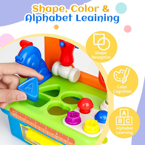 Cinne Toddler Tool Set Age 1-2, Baby Workbench with Light & Sound, Shape Sorter, Toys for 1 Year Old Boy