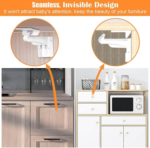 Buumook 4 Pack Upgraded Version Cabinet Locks Baby Proofing, Children Proof Cupboard Drawers Latches, No Drilling