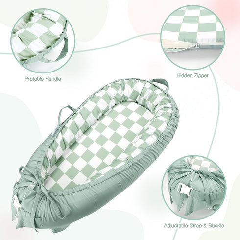 DILIMI Green Checkered Muslin Crib Sheets & Cotton Baby Lounger Cover - Only Cover