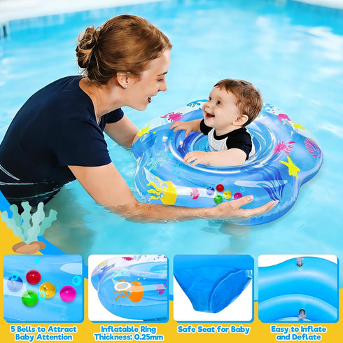 25.6" Swimming 6-36 Extra-Large Baby Pool Float with Double Airbag & Safety Seat, Inflatable Ring Float for Months