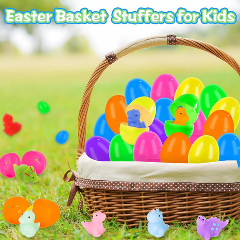 PaLeyFer 24 Pack Prefilled Easter Eggs with Squishy Dinosaur Toys inside for Kids, Easter Basket Stuffers Fillers Mochi