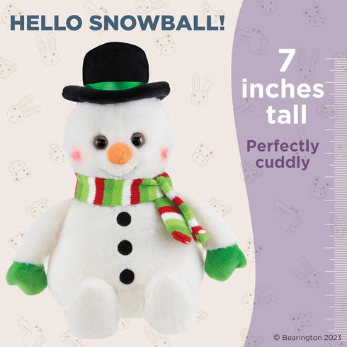 Bearington Snowball The Plush Snowman, 7 Inch Stuffed Christmas Plushies, Ideal Gift for Toddlers & Kids