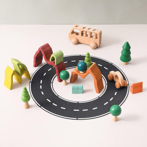 Wooden Rainbow Stacking Toy, Montessori Geometry Educational Stacking Game for Kids Baby Toddler (Volcano)
