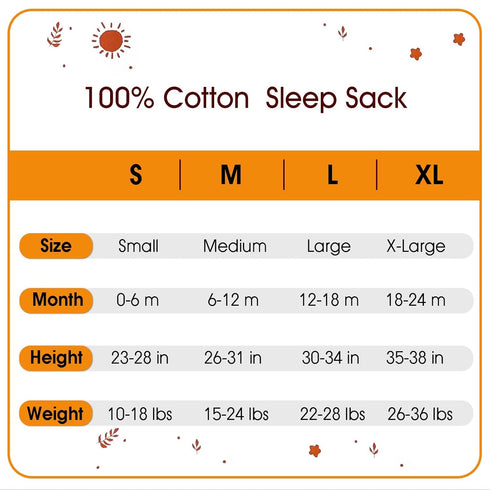 PHF Baby Sleep Sack, 12-18 Months, 3 Pack 100% Cotton Wearable Blanket, 0.5 TOG Toddler Sleeping Sack