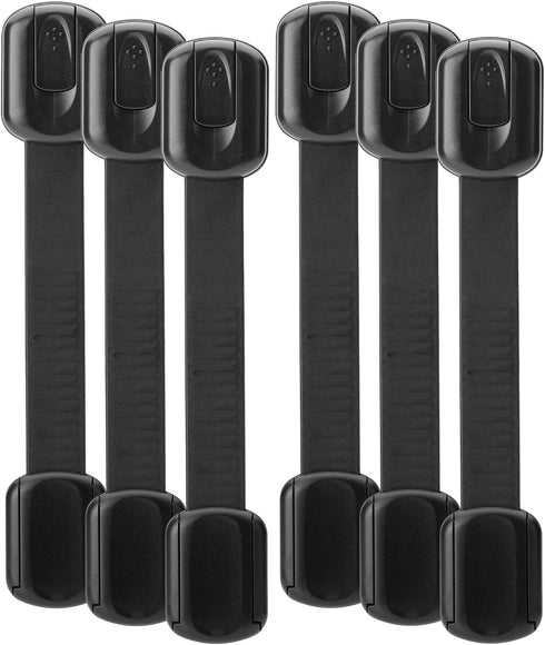 Bates Child Safety Strap Locks, 6 Pack Black Baby Proof Cabinet and Drawer Locks for Child Safety