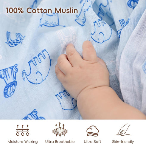 4 Pack 100% 47 47 inches, david's kids Baby Muslin Swaddle Blankets, Cotton and Ultra Soft Breathable Receiving Blanket
