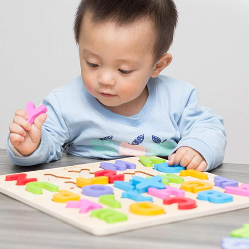 Wooden Number Puzzle Toys - ABC Letter & Number Puzzle for Toddlers 1-3 Years Old, Educational Gift