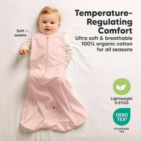 2-Pack 0.5TOG Cozy 12-24 Baby Sleep Sacks,Zipper Wearable Blanket - Organic Cotton,Lightweight,Soft Toddler Sleeping