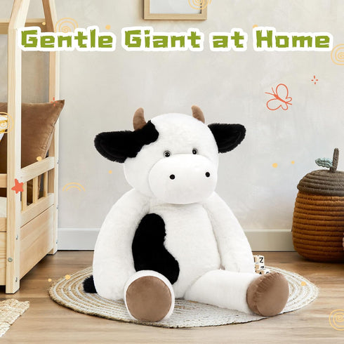 31 Inches, Tezituor Giant Cow Stuffed Animal Realistic Big Stuffed Cow Plush Toy, Large Fluffy Plushie Pillow Gift
