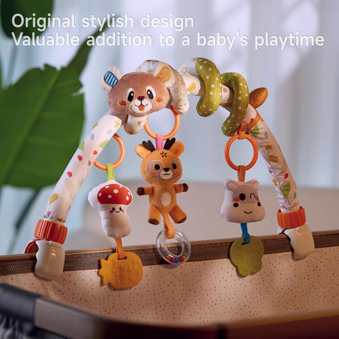 0-3 3-6 TUMAMA Baby Activity Arch with Bear Spiral Toy, Clips Adjustable and Detachable Sensory Stimulating Hanging
