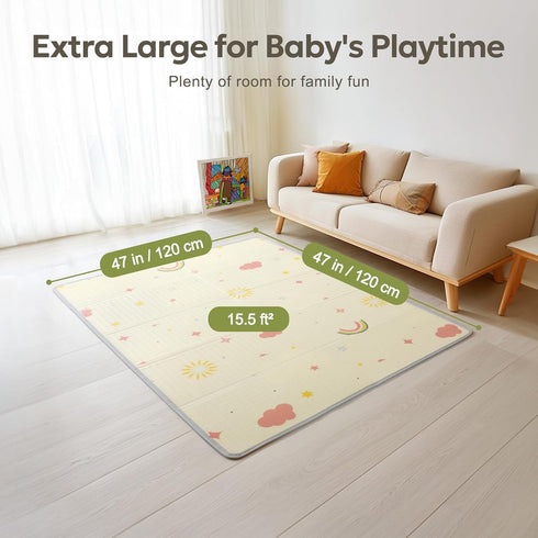 50''x50'' Mallify Baby Play Mat, Foldable Foam Playmat for Floor, Reversible Activity Play Mat for Playpen, Edge