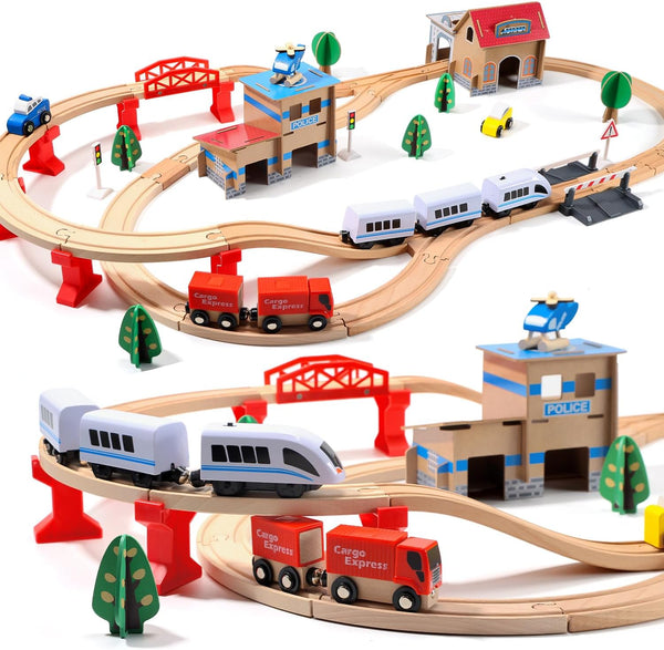 Electric Toddler Wooden Train Set Toy, 88 PCS Train Track Toys for