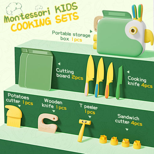 Set Set Set Montessori Kitchen Tools for Toddlers,Kids Knife for Real Cooking,Toddlers Knife with Storage Box Kids Safe
