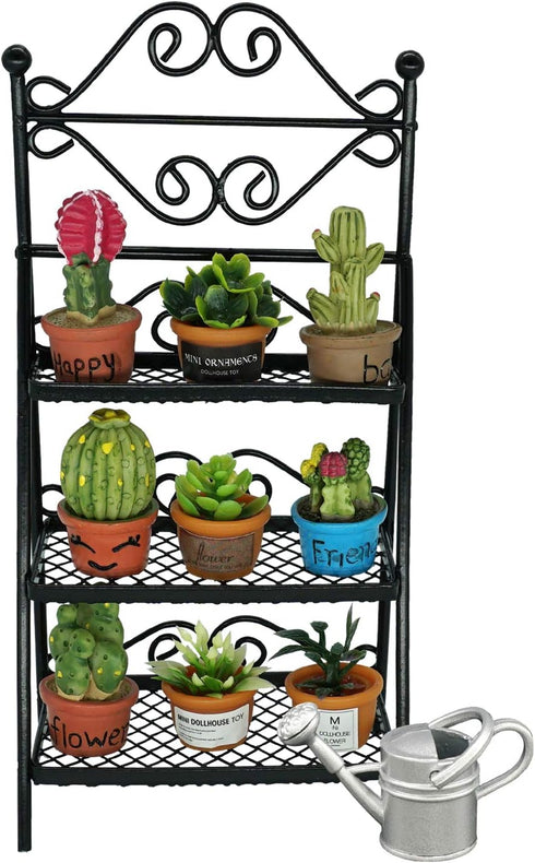 SAMCAMI Dollhouse Furniture Flower Stand Set (11pieces) - Vintage Metal Plant Stand