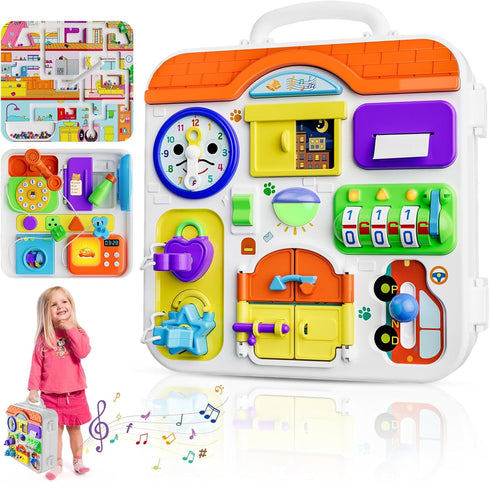 Montessori Busy Board for 1-2 Years Old - Toddler Toys for 1+ Years Old, Baby Musical Toy, Sensory Learning Educational