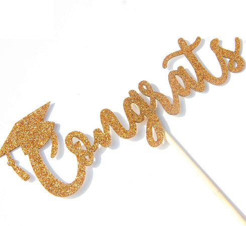 Gold Glitter Congrats Cake Topper, Graduation Party Decorations for 2022 High School/College/Senior