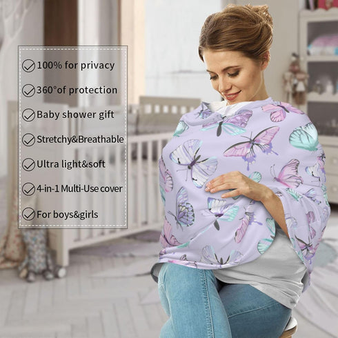 Schgap Purple Butterflies Car Seat Cover Canopy for Babies, Nursing Cover Breastfeeding Baby Carrier Cover Stroller