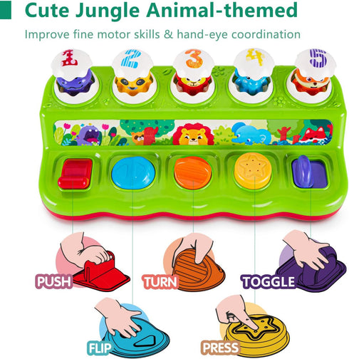 1 1-3, 12 Year Old Toys for Boys Girls Birthday Gift, Cause and Effect Animal Pop Up Toy with Music and Light