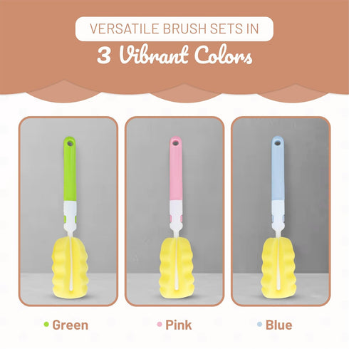 MooMoo Baby Set MoomooBaby Triple Baby Bottle Cleaner Brush - Includes Baby Bottle Brush Cleaner, Nipple Brush & Straw