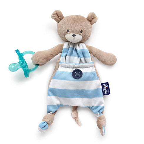 Chicco Pocket Buddies Blue Bear Soft Pacifier Holder-Lovey, Soothing Plush Toy Animal 0m+
