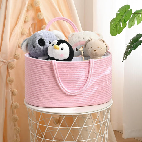 19L 16.8"x9.8"x9" Baby Diaper Caddy Organizer, Cotton Rope Diaper Basket, Changing Table Storage Caddy With Removable