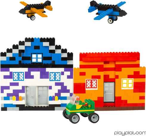 Play Platoon 1100 Pieces Classic Building Bricks Set - Assorted Tub of Small Blocks for Kids, Includes Wheels & Tires