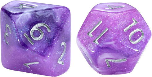 Gate Keeper Games Aether Dice: Amethyst, 7pc Set, Purple & White Glitter Swirl Resin Dice for RPGs