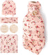 DRESHOW BQUBO Baby Girl Newborn Floral Receiving Blankets with Bow Hat, Wooden Birth Announcement Card Set