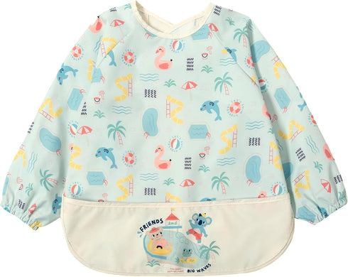 Little Dimsum Mess-Proof Baby Bibs|Infant Toddler Long Sleeve Waterproof Feeding Smock|Catching Food