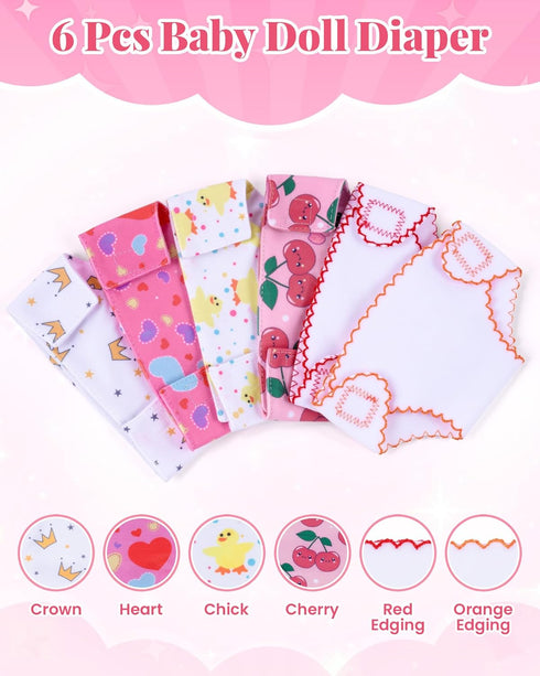 6 Set 12-15 Inch 3+ BABESIDE Baby Doll Diapers, Pcs Reusable Doll Diaper for Dolls, Soft Baby Doll Accessories