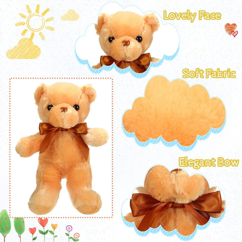 HyDren 12 Pieces Soft Plush Operation Christmas Bears Stuffed Animals with Ribbon Bow for Baby Shower, Party Favor