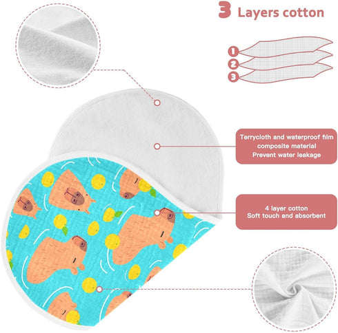 Set 1, 22 11 Inch Muslin Baby Burp Cloths of Soft Cute Capybara Absorbent Muslin Washcloths, Bibs, Face Towel