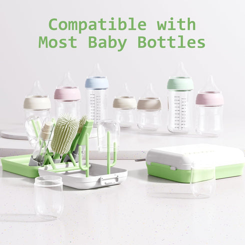 MONSAO Set Baby Bottle Brush with Drying Rack, Portable Silicone Bottle Cleaner Kit for Bottles, Nipples and Straws