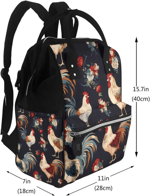 HCBPWVQA Backpack Daypacks Backpack Mommy French Roosters Diaper Bag with Changing Pad and Pacifier Holder