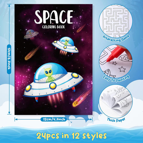 24 24 BenLouis Outer Space Mini Coloring Books Kids with Stacking Crayons Astronaut Party Favors Activity Books Bulk